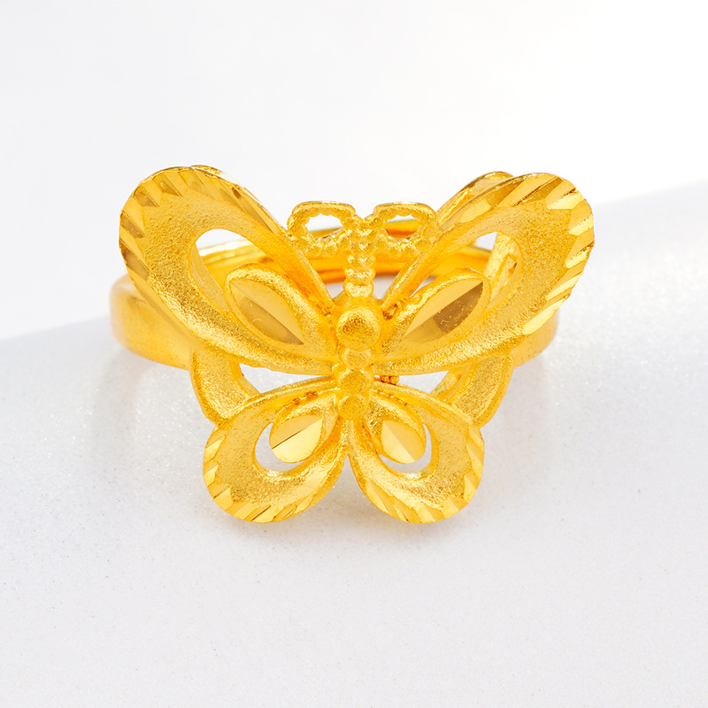 Explosivo transfronterizo de cobre chapado en oro mariposa apertura anillo femenino chapado 24K arenas doradas reales Oro Estilo Nacional anillo de moda