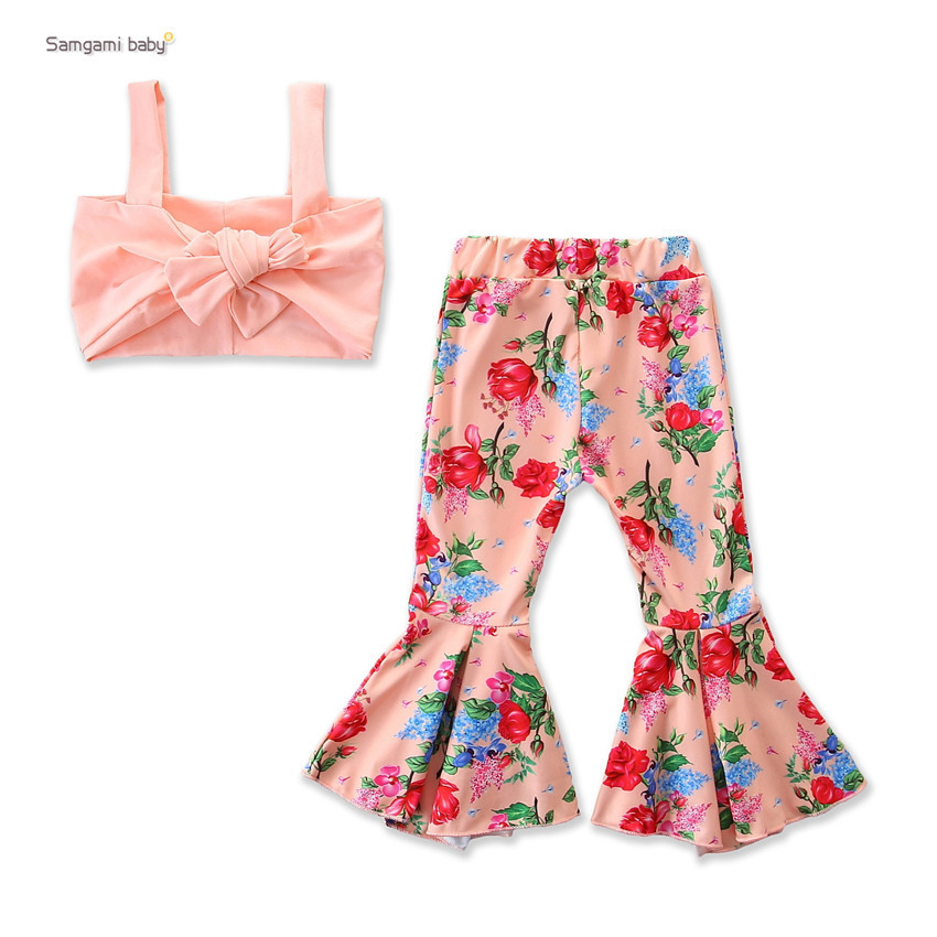 Samgamibaby summer ins hot style girls' halterneck tops + bell bottom pantsuits