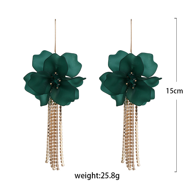 53055 European And American Ins Exaggerated Earrings Pop Floral Acrylic Long Flower Tassel Earrings Ear Hook Earrings display picture 15