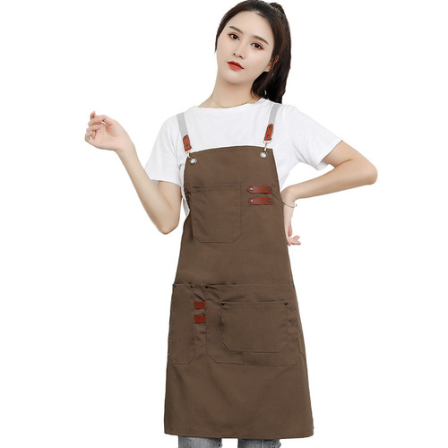 Adjustable buckle canvas apron foreign trade customization printing embroidery supermarket cafe fast food restaurant work clothes manufacturer wholesale