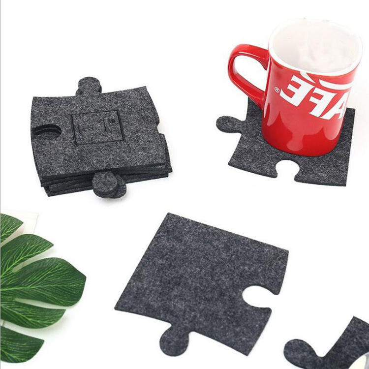 创意拼图毛毡杯垫 家居彩色餐桌隔热垫茶杯垫 碗垫可来图制做