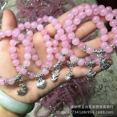 天然粉水晶單圈手鏈芙蓉晶手串夏季熱賣民族風飾品展銷會廠家直銷