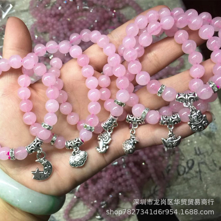 天然粉水晶單圈手鏈芙蓉晶手串夏季熱賣民族風飾品展銷會廠家直銷