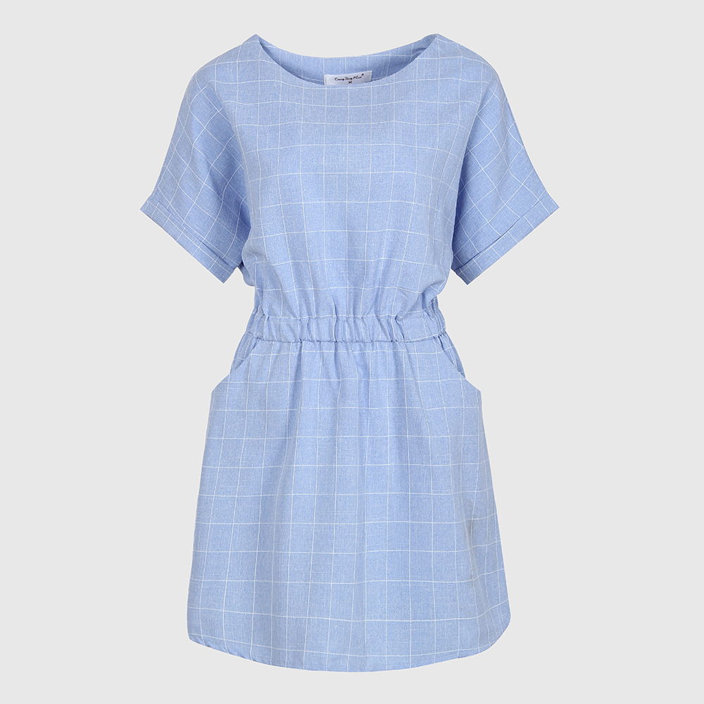 casual simple plaid loose waist short-sleeved dress NSJR36741