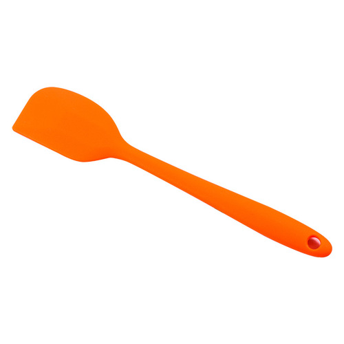 A one-piece all-silicone cream cheese spatula and cake decorating tool with a scraping and stirring function.