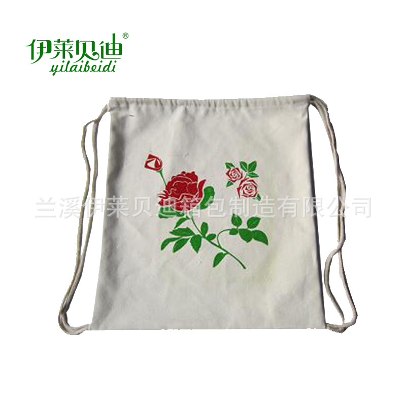 供应印花帆布拉绳背包袋 帆布抽绳束口袋 束口棉布袋厂家定做logo
