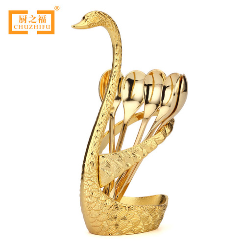 Cross-border 1010 Creative Cygnus Fork and Spoon Set Hotel Zinc Alloy Cake Fruit Fork Coffee Stirring Spoon