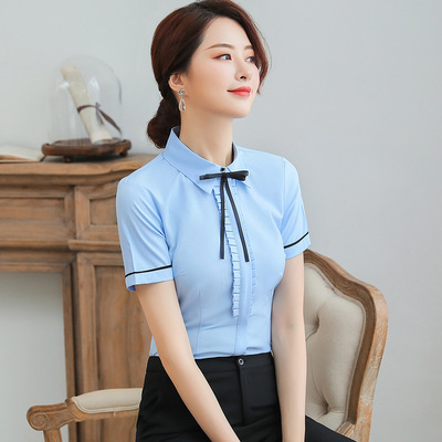白衬衫女短袖2019夏季新款韩版时尚气质工作装职业衬衣打底上衣