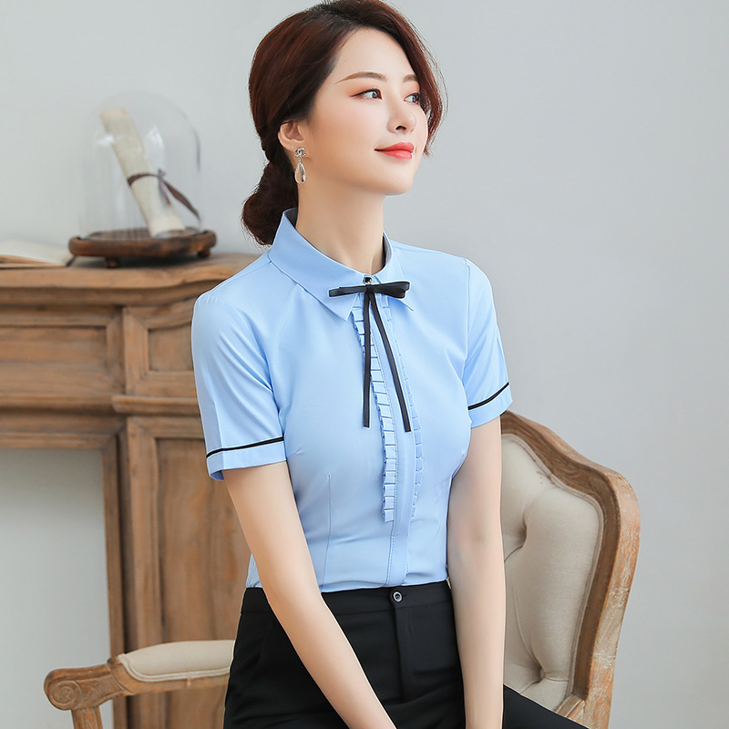 白衬衫女短袖2019夏季新款韩版时尚气质工作装职业衬衣打底上衣