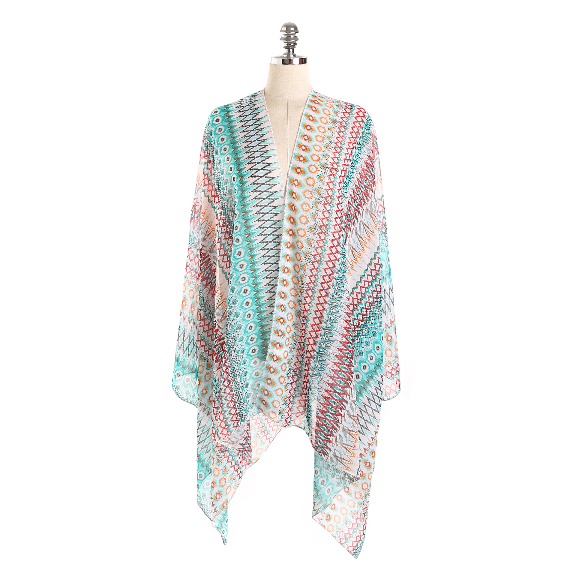 2020 nueva venta caliente estilo europeo y americano patrón geométrico playa bikini blusa protección solar kimono cardigan