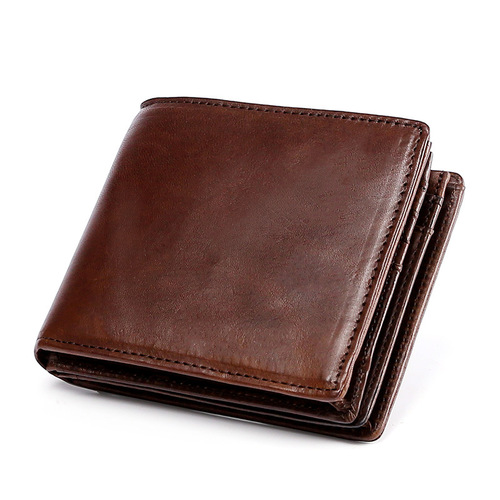 Amazon RFID men's short wallet ultra-thin student wallet genuine leather young men's bag horizontal coin purse