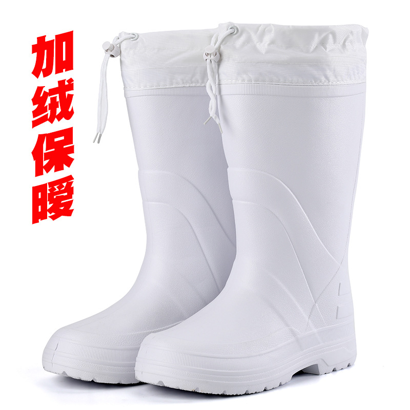 加工定制OEM印字加绒保暧高筒雨鞋男903白EVA防滑劳保棉雨靴水鞋|ms