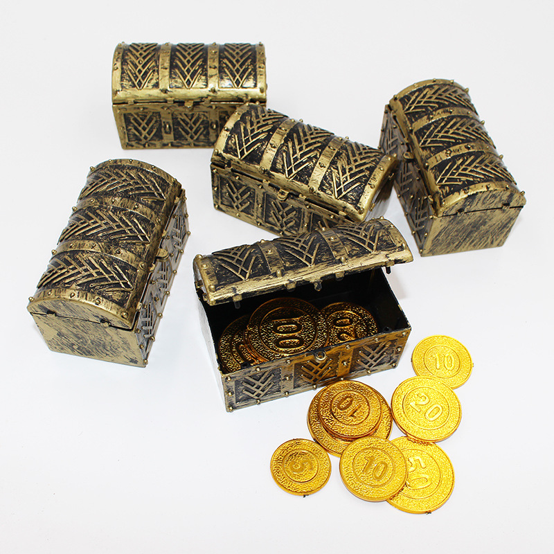 儿童玩具游戏装饰道具海盗宝箱金币箱塑料海盗宝藏宝箱盒子珠宝箱