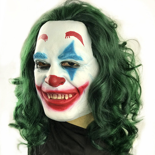 Halloween green-haired clown mask latex head cover horror party performance prop clown mask