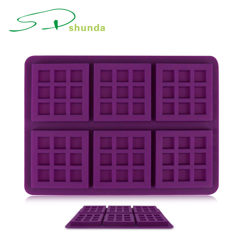 耐高温曲奇饼干巧克力模烘焙工具硅胶蛋糕装饰6连华夫饼模具烤箱|ru