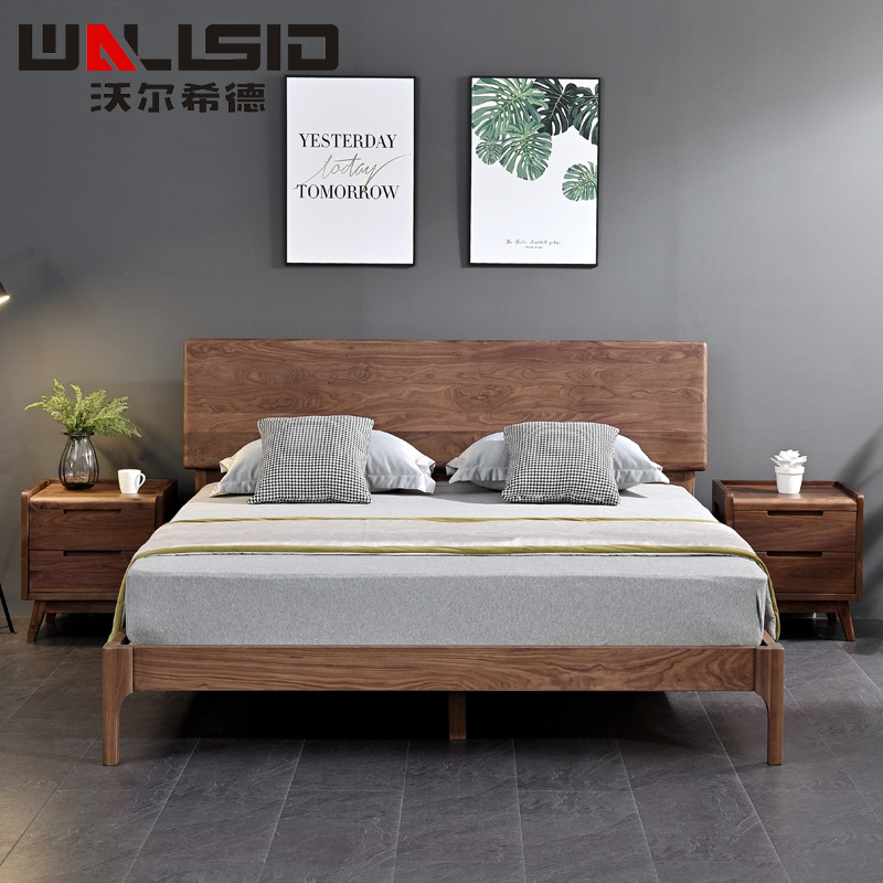 North American black hhuoli solid wood bed modern minimalist north euro wood bed 1.5 / 1.8 m double bed furniture custom
