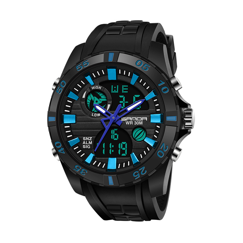SANDA 791 impermeable multi-funcional deportes al aire libre reloj electrónico de cuarzo de los hombres reloj de doble movimiento