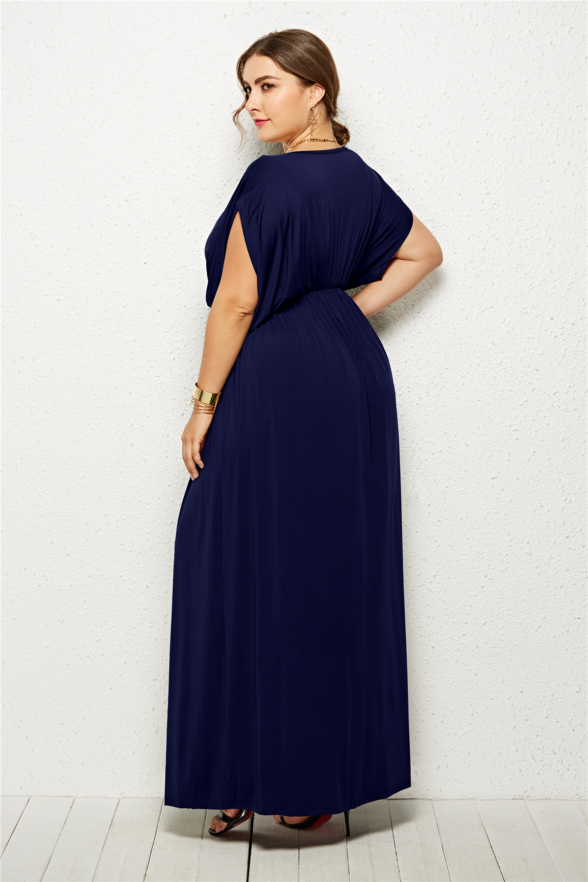 high waist fashion bat sleeves plus size long dress  NSLM33281