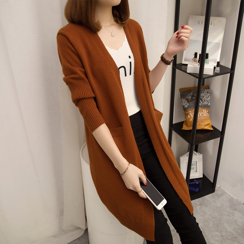 Suéter cárdigan Harajuku para mujer, estilo coreano, largo medio, ropa exterior gruesa para primavera y otoño 2025, cárdigan de punto holgado y versátil. image 1