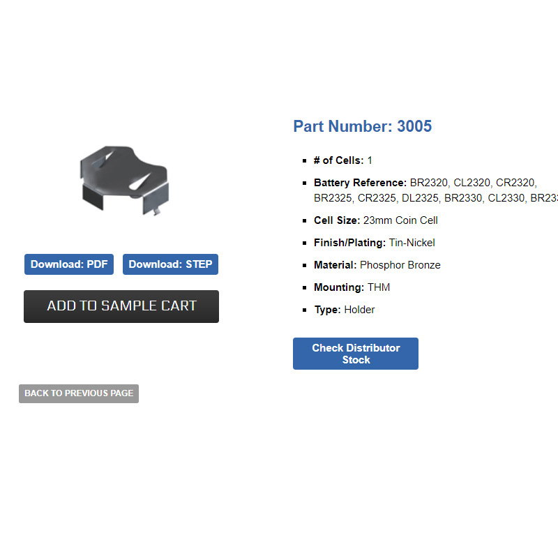 KEYSTONE ELECTRONICS 3005五金弹片 BR2030 CL2330 纽扣电池弹片