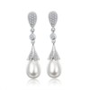 Silver earrings with tassels, zirconium from pearl, Korean style