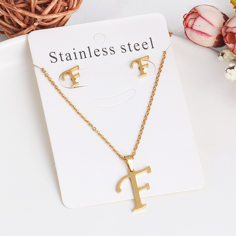 New Simple Letter Necklace Earrings Set Of 26 Letters Simple Creative Jewelry Stainless Steel display picture 24