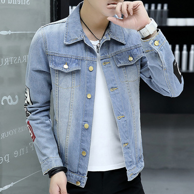 man personality Retro cowboy coat 2019 Spring new pattern printing Jeans handsome Jacket One piece On behalf of