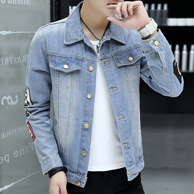man personality Retro cowboy coat 2019 Spring new pattern printing Jeans handsome Jacket One piece On behalf of