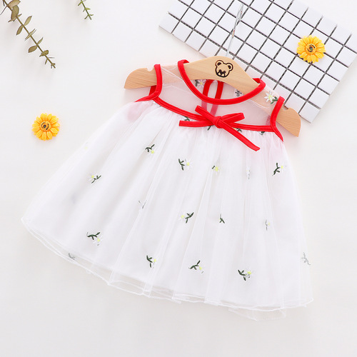 Q281 Children's clothing summer new product baby girl sleeveless mesh dress children's solid color small fresh embroidered skirt consignment sale