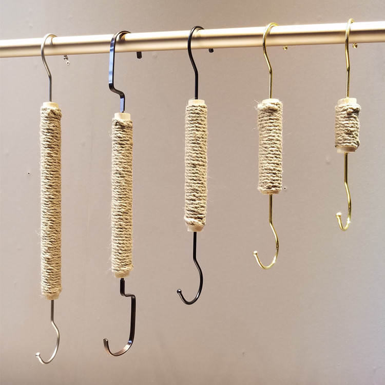 Clothing store hook S hook long hook hemp rope display rack vintage Hook Golden clothes hook men's and women's clothing shelf Clothing store hook S hook long hook hemp rope display rack vintage Hook Golden clothes hook men's and women's clothing shelf