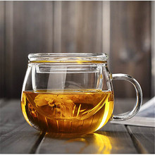 新兰高硼硅耐热玻璃杯带盖过滤水杯花茶杯透明圆趣泡茶杯三件杯