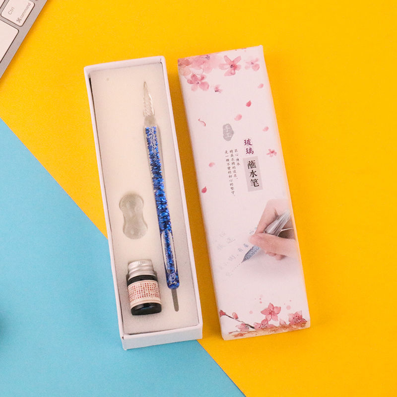 流沙玻璃筆 彩色墨水晶琉璃沾水透明筆新品簽字筆禮盒裝創意文具
