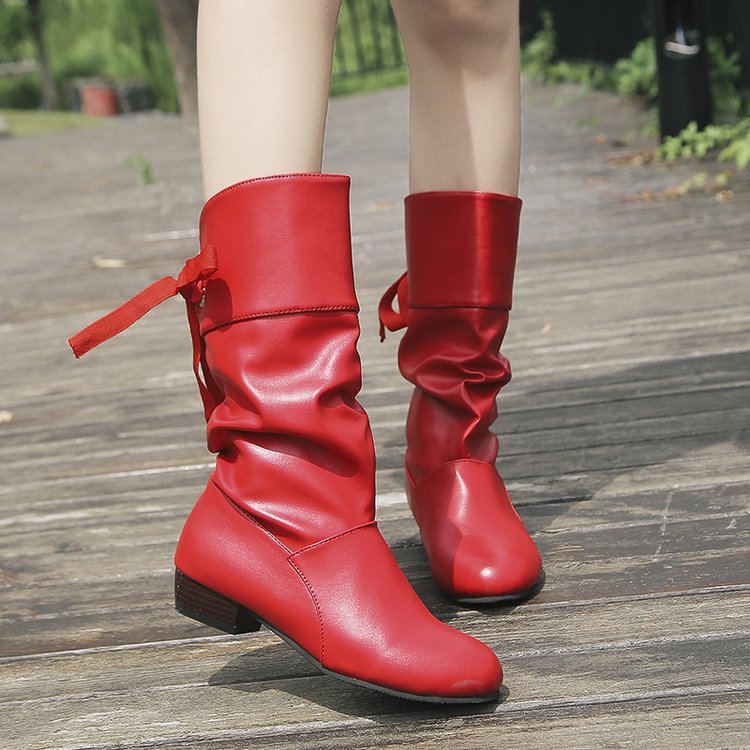 Independent station wish foreign trade large size low heel thick heel leather boots Women's 2019 new European and American fashion tube Martin boots women