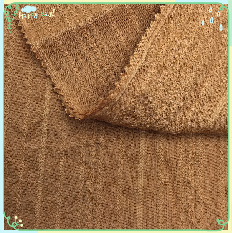 全棉菱形花条提花梭织布 棉麻纱罗蕾丝条提花布 文艺女装上衣面料