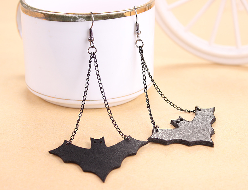 Party Occasion Pu Leather Material Retro Bat Pu Leather Halloween Women's Earrings Necklace