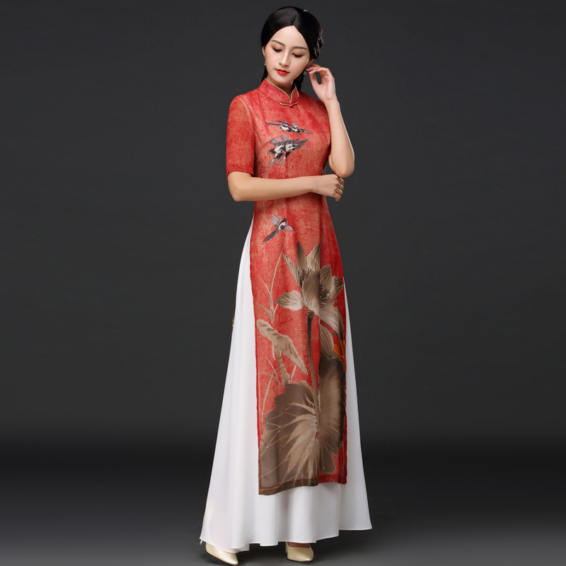 Cheongsam skirt wrinkle elastic women&apos;s Retro cheongsam