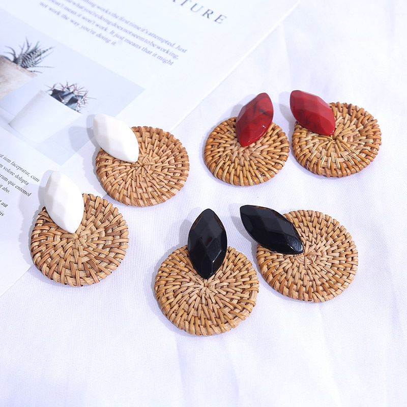Geometric Exaggerated Resin Rattan Earrings For Women Round Retro Earrings Jewelry display picture 2