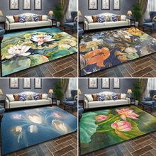 跨境亚马逊新中式艺术民族风地毯印花卧室防滑床边毯地垫一件代发