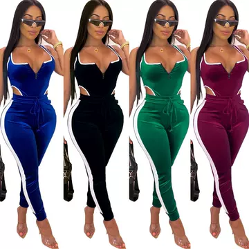 Popular Sleeveless Hollow Zipper Open Back Stitching Flannel Tight Suit - ShopShipShake