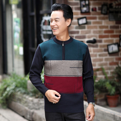 2019冬季新款男士針織衫中老年男式套頭打底毛衣加厚款廠家直銷