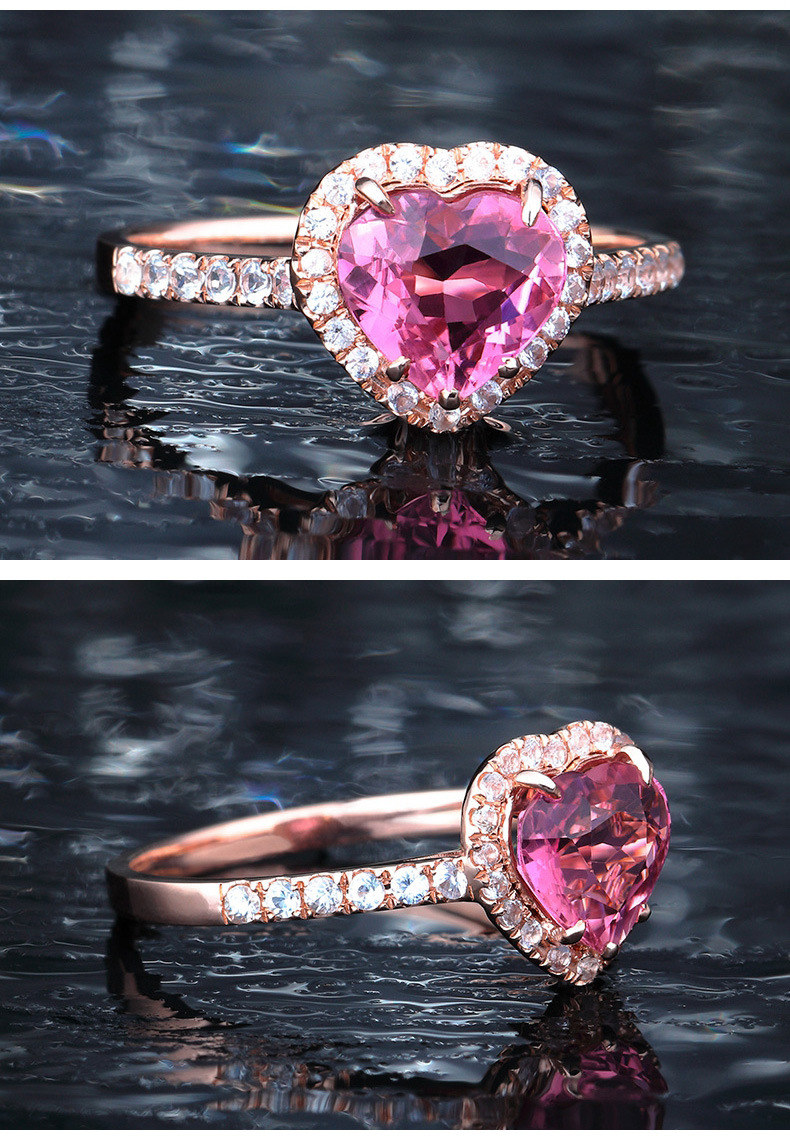 Fashion Heart Shape Copper Rings Inlay Artificial Gemstones Copper Rings