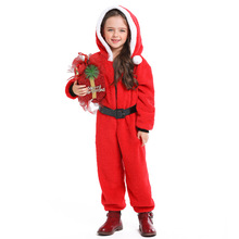 聖誕節服裝 珊瑚絨兒童紅色連體衣舞台表演服 居家兒童服品色服飾