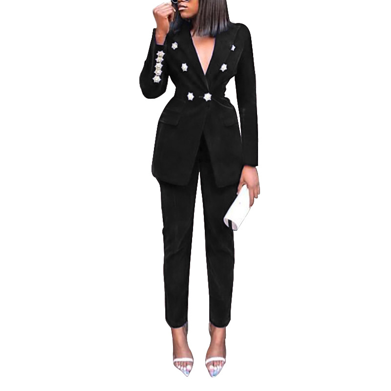 pure color casual long sleeve suit jacket slim pant set NSJZC110054