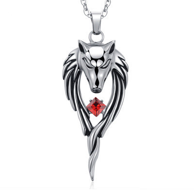 Accessory Design Wolf Pendant for Men's Red Zircon Leopard Head Necklace_voghion.com