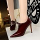 6236-1 the European and American fashion high-heeled paint pointed bind V to hollow out sexy nightclub show thin deep opening single shoes