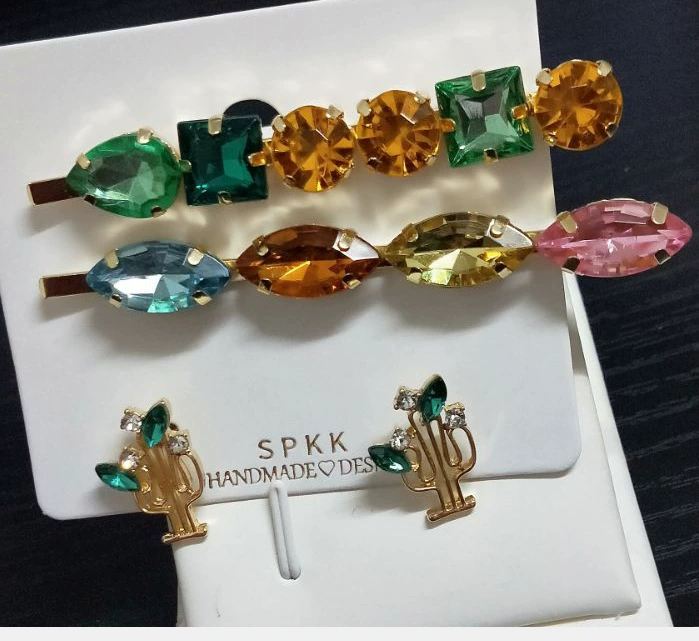 Золотые серьги, набор, украшения, 2019, новая коллекция, русалка, кактус, с камнем