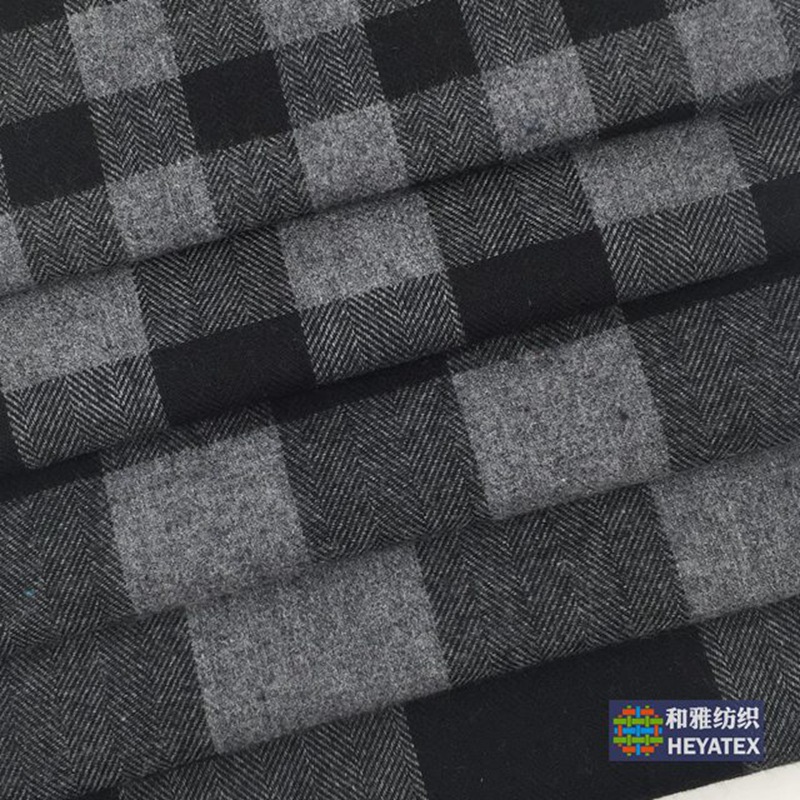 棉涤混纺磨毛人字纹朝阳格 灰黑格衬衫服装家居抱枕面料现货