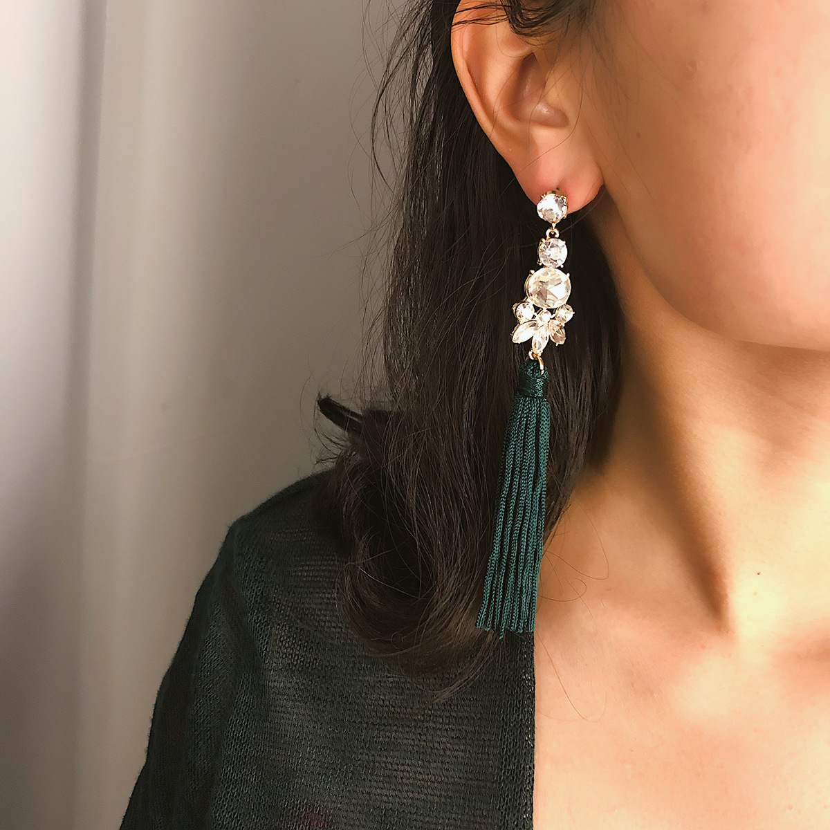 Jewelry Minimalist, Personalized, Fashionable, Handmade With Ethnic Style, Long Geometric Tassels And Diamond Earrings_voghion.com