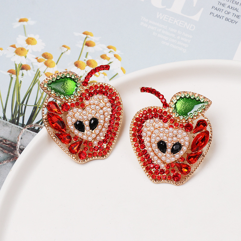 52639 Jujia Nouvelle Auto-produit Et Auto-ont Vendu Des Fruits Apple Boucles D'oreilles Boucles D'oreilles Avec Diamants Personnalité Europe Et Amérique Croix Frontière Fournir display picture 4