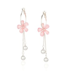 可定制花朵流苏长款耳坠女 韩国气质珍珠百搭镀银耳圈耳饰品E0025